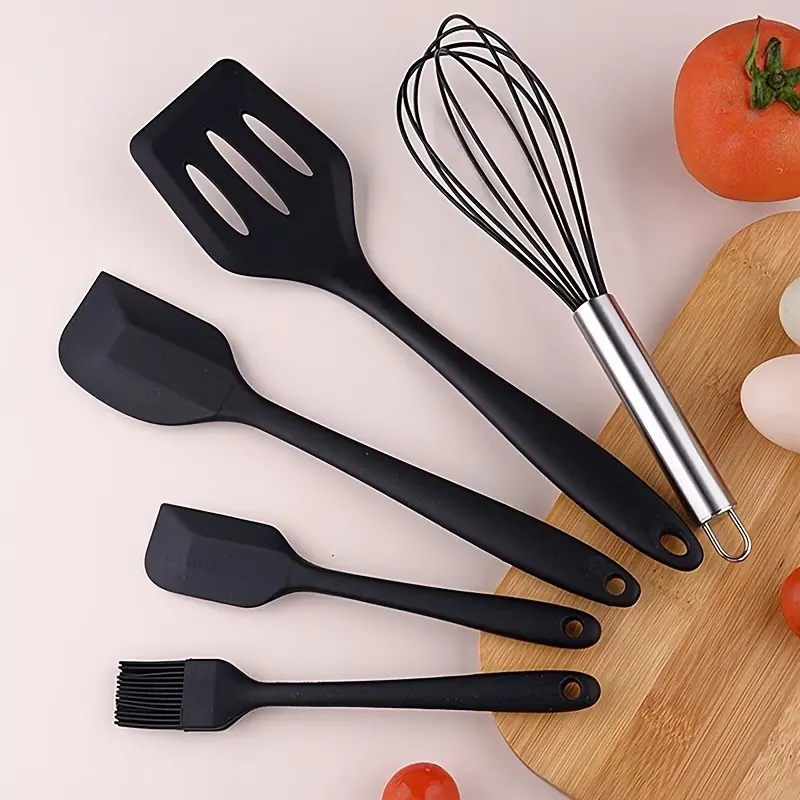 5-Piece Silicone Spatula Set, Heat-Resistant Cooking Utensils, Non-Stick Oil Brush, Egg Beater, Kitchen Tools, Kitchenware, Baking Supplies for Baking & Cooking