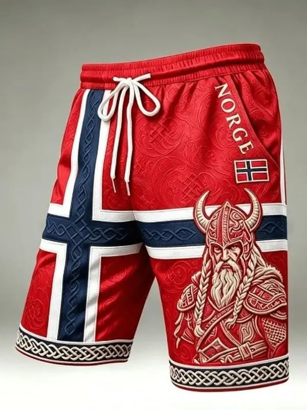Norway  2026 Erling Haaland  Viking Inspired Men Beach Shorts Norway Soccer Clothing