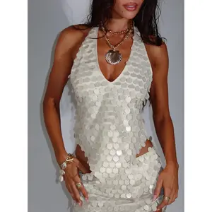 Brittanie Sequin Backless Top Cream