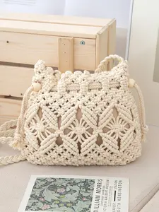 2026 New Summer Korean Style Drawstring Woven Lucky Bag Crossbody Bag Women's Popular Fashionable Versatile Straw Bag