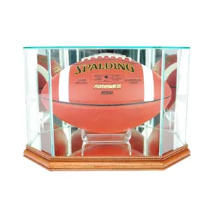 212 MAIN Octagonal Walnut Finish Football Display Case, Sports Collectible Accessory for Preserving Football Memorabilia