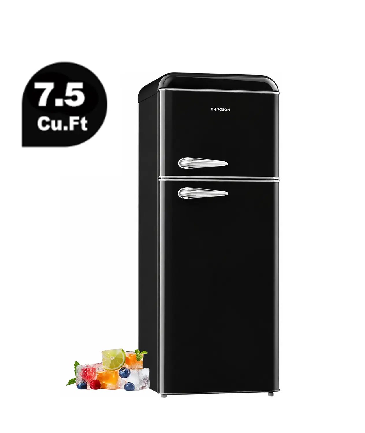 BANGSON 7.5 Cu.Ft Compact Retro Look Refrigerator - Separate Top Freezer, 2-Door Apartment Fridge, Adjustable Temp Thermostat for Kitchen, Home