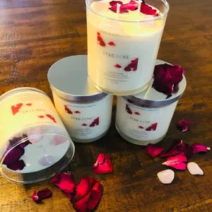 Pure Love Candle with Rose Petals and Quartz Crystals for Relaxation and Romance