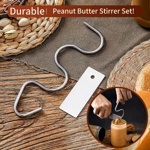 Food Grade Stainless Steel Peanut Butter Stirrer Utensil Set, Non-Stick Easy-Clean Tool for Butter, Sauce Use