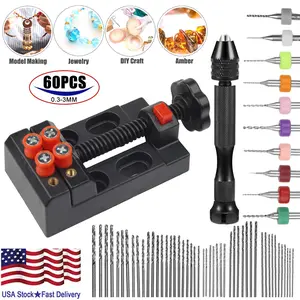 60Pcs Pin Vise Hand Drill Bits Set with Mini Bench Vise Micro Twist PCB Drills 0.5-3mm for Resin Art Jewelry Making Wood Model Craft DIY Tool Kit