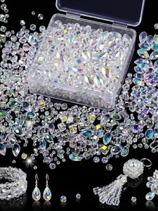 A box of randomly designed white glass bead handmade accessories, transparent AB crystal in multiple shapes, DIY bracelets, necklaces, earrings