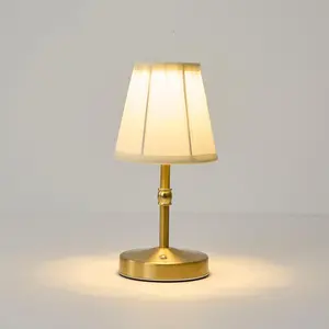 5w Led Cordless Mini Lamps,3000 mah Battery Operated Lamp,3 Color Temperature Dimmable Table Lamp,Gold Rechargeable Table Lamp Fabric,Aesthetic Small kitchen Lamp for Counter,Restaurant,Bar,H9.8"