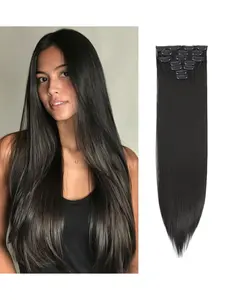 7 Piece Clip-In Hair Extensions, Natural Straight Hair, 24 Inch/60cm, Trimmable Synthetic Fiber, Daily Styling Suitable