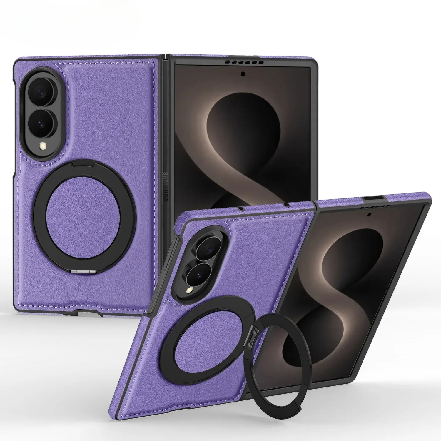 HAY Luxury Magnetic 360-Rotating Wide Z-Fold Bracket Leather Case, MagSafe-Compatible Stand Cover for Samsung Galaxy Z Fold 8 Ultra, 7, 6, 5 Mobile Phone Accessories