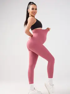 Maternity Solid High Waist Leggings with Pockets Full Length Over The Belly Pregnancy Pants，Casual Comfy Breathable High Stretch Seamless Yoga Leggings for Pregnancy, Maternity Bottoms for All Seasons, Pregnancy Clothes, Prenatal Maternity Clothing capri