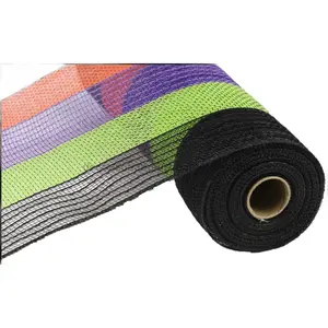 10.5"X10YD POLY/FAUX JUTE WIDE STRIPE Black/Orange/Purple/Lime RY830176