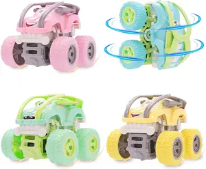 4PCS Cute Monster Trucks for Toddlers, Double-Directions Friction Toy Cars, Big Tire Off-Road Inertia Vehicles, Durable Stunt Trucks for Kids 3 4 5 6 7 Year Old