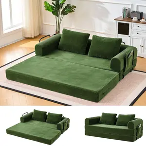 79" Convertible Boneless Sectional Couch Sleeper Sofa Bed with 2 Oversized Pillows, 5-in-1 Corduroy Futon Couch for Small Spaces,Floor Modular Sofa with Fixed-Shape Frame, Living room Bedroom,For Guest Bed & Kids Play Area with Washable Cover,No-Assembly