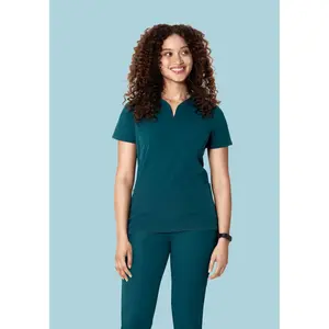 Curved V-Neck Top Caribbean Blue