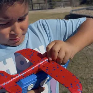 Foam Glider Airplane Launcher Toy for Kids 9.45-inch Airplane with 2 Flight Modes Outdoor Flying Fun Gift for Boys and Girls Ages 4-12 1 Blue Launcher Contains 3 Airplane Toys