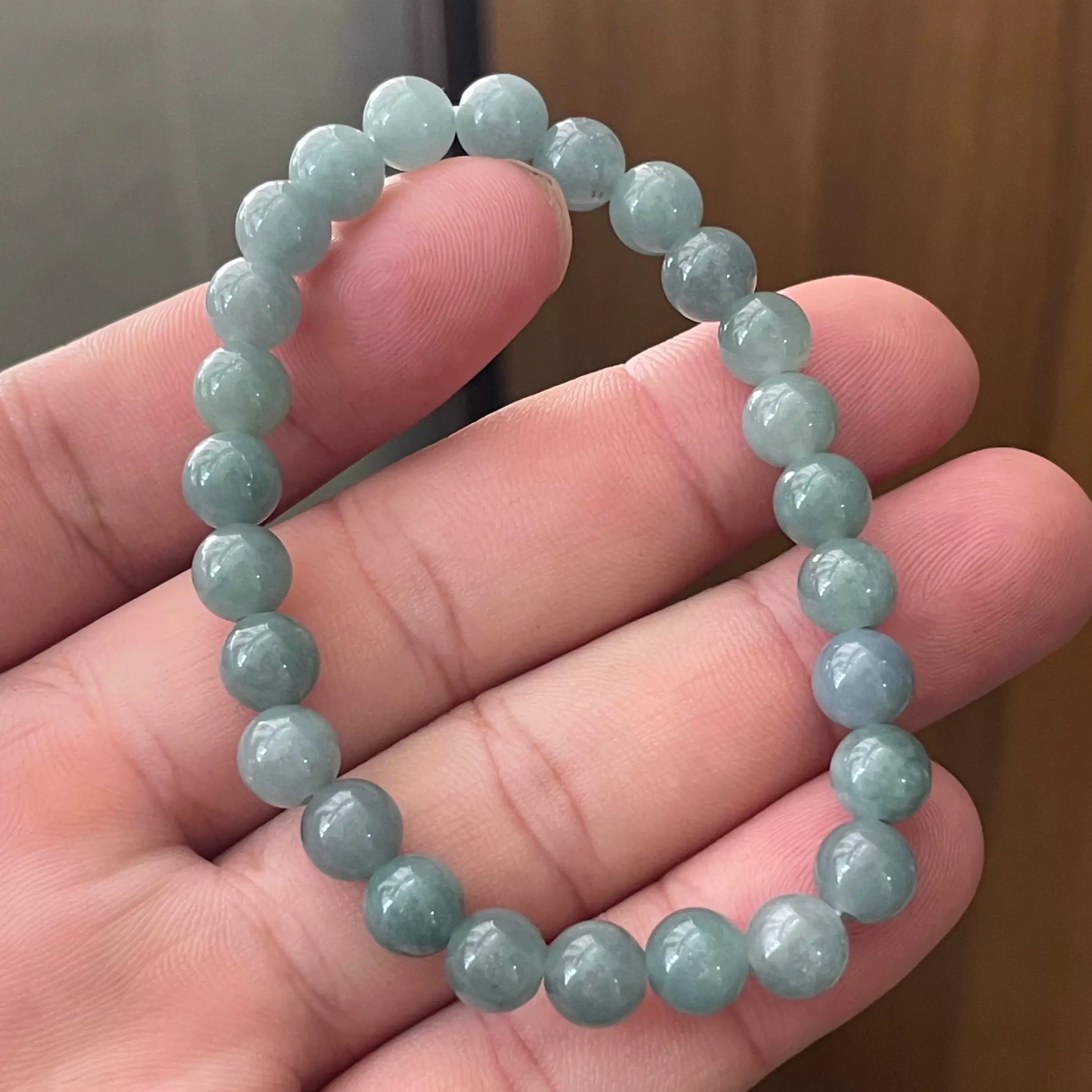 Natural Type A Blue Water Jadeite Bracelet 7-8mm for Women, Genuine Myanmar Ice Jade Beaded Bracelet, Luxury Fine Crystal Healing Jewelry Gift