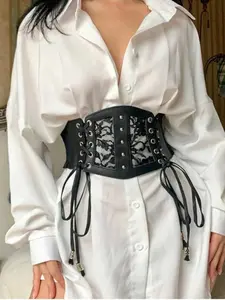 Women's Retro Pin Buckle Elastic Lace Corset Studded Belt, Fashionable Goth Punk Dress Corset Belt for Women, Street Style Belt, Trendy Belt, Casual Clothes Accessories for Daily Use