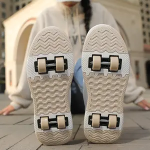 Women's New Retractable Four-Wheel Invisible Roller Sneakers Lightweight Outdoor Walking Sliding Fitness Shoes Inlineskates 