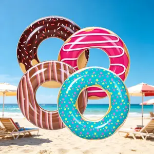 4 Pack Inflatable Pool Floats Swim Tube Rings Floaties for Kids & Adults Summer Beach Swimming Party Toys Fun Donut Design