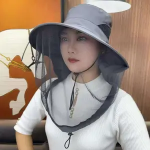 Mosquito-proof cap Outdoor fishing cap Men's face-covering sunscreen cap Breathable mesh mask Night fishing insect-proof bee-proof hat Big brim