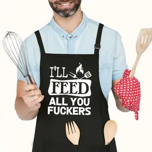 Funny Apron for Men-I'll Feed All You Fuckers Adjustable Kitchen Black BBQ Grilling Cooking Chef Apron with Pockets for BBQ Grilling Cooking Waterproof Grill Daddy Gift for Father Husband Boyfriend