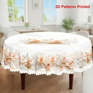 1pc, Spring Summer Themed Party Tablecloth, Luxury Rose Butterfly Floral Printed Design, Rectangular/Round/Oval Table Cloth, Embossed Edge, Kitchen Dining Outdoor Picnics Dinner Decor Ideal