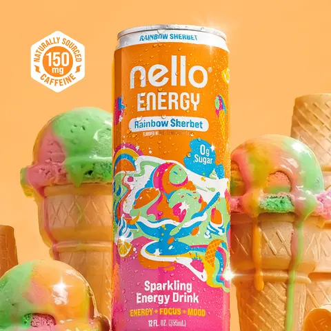 Nello Energy - Sparkling Energy Drink / Focus & Mood Support Drink, 12-Pack RTD Cans, 12 Fl oz, 150mg Natural Caffeine, L-Theanine, Alpha-GPC, Taurine, N-Acetyl-L-Tyrosine, Vitamin B6/B12