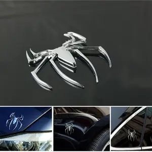Cool 3D Metal Spider Car Stickers, 3D Relief Design, Door Engine Hood Decor, Durable Accessories, 1-2 Pieces Set