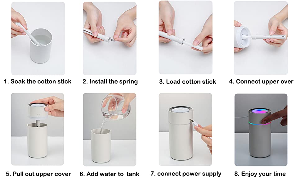 Portable Mini Humidifier with 7-color Lights, Cool Mist Small Desk Humidifiers Car Humidifier [2 Mist Modes] USB Personal Desktop Humidifiers for Bedroom, Office, Travel, Car, Plants, Super Quiet