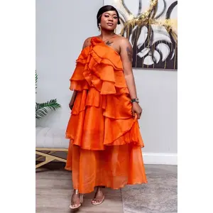 Radiant Ruffle One-Shoulder Dress – Orange