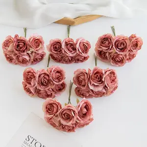1 Bundle (6 Heads) Artificial Bouquet, Decorative Flowers, Artificial Fake Flowers, Rose Bud Letter DIY Wreath Material Home Wedding Decoration Bride Wrist Flower Headflower Material