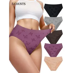 Butterfly&LetterPrintLow-RisePanties?-5Counts?Feather-Light?&?Breathable?for?DateNights,ButterySoftEverydayComfortforYoungWomen