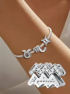 12 Constellation Design Charm Bracelet, Rhinestone Decor Beaded Bracelet, Fashion Bracelets, Fashion Jewelry Accessories for Women & Men, Trendy All-match & Exquisite Jewelry for Birthday Gift