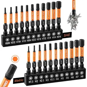 Allen Wrench Drill Bit Set 22pc Hex Bit Set, Impact Driver Bit Set, Screwdriver Bit Set, Allen Wrenches Sets, Allen Socket Set, 2" Long Metric&SAE 1/4" Hex Shank Magnetic Allen Key Drill Bits