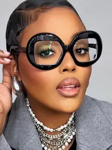 Oversized Round Frame Glasses, Casual Unique Trendy Blue Light Blocking Large Frames, Fashionable Unisex Computer Eyeglasses, High Quality Eyewear