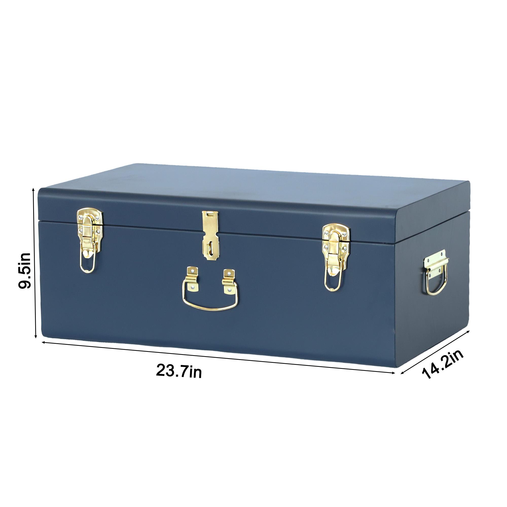 Navy Blue Metal Keepsake Storage Trunk – Dorm Footlocker for Toys, Clothes & Memory Storage