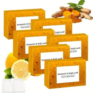 3-6PCS,Turmeric & Kojic Brightening Soap, Moisture Cold Pressed Soap For Face & Body, Moisturizing Body Wash & Soap For Women & Men Cleansing, Hydrating Acne Dark Spot Remover Skin Care, Turmeric Brightening Bar