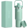 32oz/40oz (1000-2000ml) Vacuum Insulated Stainless Steel Sports Water Bottle Flask - Single, Portable, Heatproof, Anti-Scalding, Handle, 2-in-1 Chug Lid Quick Sip & Straw Sip Handsfree Lid, Silicone Boot, for Outdoor Adults Hydration, Flasks