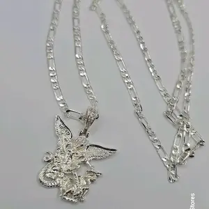 Necklace with Saint Michael's silver PLATED figaro chain 22"inches
