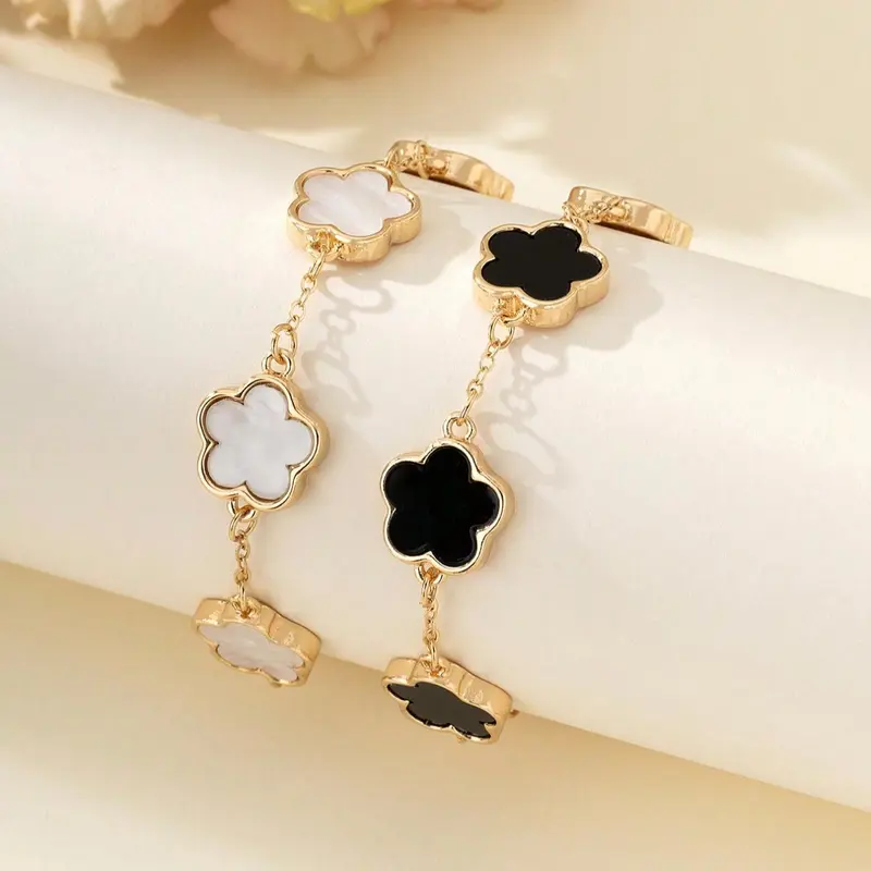 Flower Design Link Bracelet (2counts), Summer Outfits 2024 Plain Color Bracelet for Women, Party, Daily Clothing Decor, Jewelry for Birthday Gift