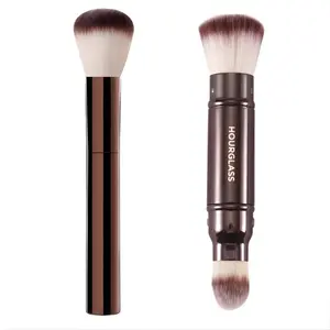 2PCS Makeup Brush Set Retractable Complexion Foundation Brush + Flat Blusher Brush Soft Synthetic Hair Professional Face Makeup Tool