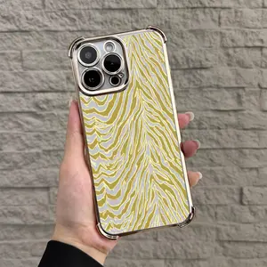Funky Zebra Print Cute Animal Print Phone resistant Case, Mustard Yellow Zebra Stripe Cover, Abstract Wavy Tiger Stripe Phone Case for iPhone 17 16 15 14 Pro Max 13 12 11 XR XS Plus Air Samsung S22 23 24 25 26 Plus Utlra FE EDGE
