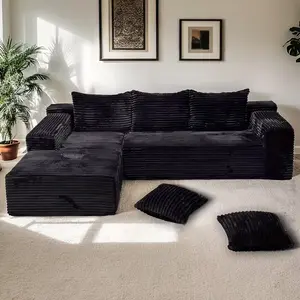 Oversized L-Shaped Couch with Chaise, Minimalist Compressed Boneless Convertible Sofa No Assembly Required, Modular Cloud Sectional Sofa for Living Room Bedroom, Right-Facing Chaise, Plush Corduroy