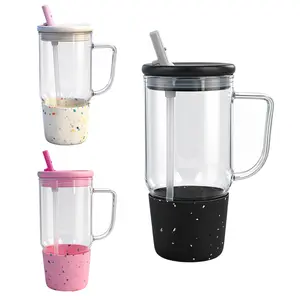 Summervibes 40oz Leakproof Glass Tumbler , Car Cup Holder Friendly , Aesthetic Daily Water Cup