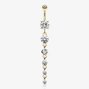 Golden Crystalline Droplets Fall Belly Button Ring
