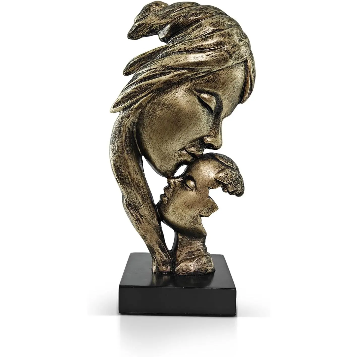 Mother and Child Statue - Abstract Gold Sculpture for Home Decor - Modern Motherhood Figurine for Living Room, Office, Shelf - Meaningful for Mom, New Mother, Mother's Day - 8.8" H