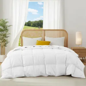 Goose Feathers Fiber Comforter - Lightweight Soft Cover Breathable White Down Feather Fill, Queen Size Duvet Insert (88" X 88")