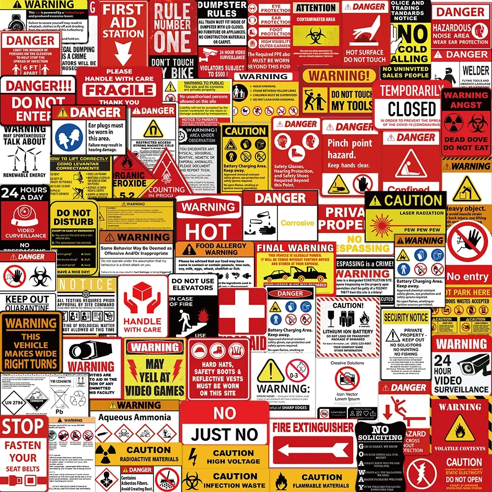 75pcs Warning Signs Slogans, Waterproof Graffiti Stickers, DIY Creative Toys, Home Decor Stickers, Universal Use, Sticker Packs, Sticker Haul
