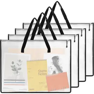4 count 18.5x24.8 Inches Art Portfolio Bags, Portfolio Folder for Artwork, Posters Storage Bag with Zipper and Handle Mesh Folder Organizers for Poster, Scrapbook, Keepsake and Bulletin Board
