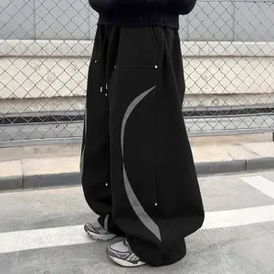 INCERUN Men's Cyber Y2K Parachute Pants Rave Party Reflective Piping Track Pants